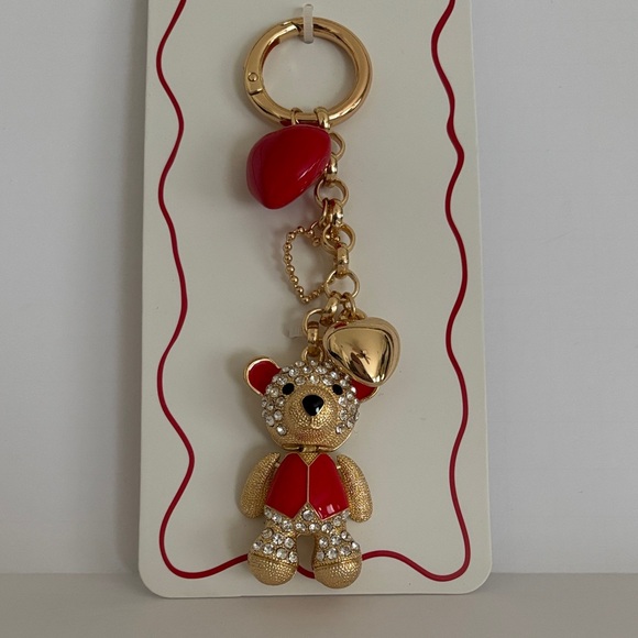 ☀️Gold and Red Bling Teddy Bear Bag Charm/Key Chain - Picture 2 of 5